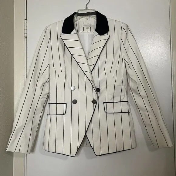 NWOT Jonathan Simkhai ivory white pinstripe blazer tuxedo jacket size US 6 - Picture 2 of 9
